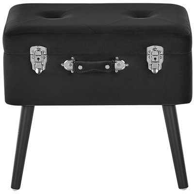 Beliani Noir Velvet Storage Stool - Black Buttoned Velvet, Suitcase-Style Lid, Compact W52 X D36 X H46Cm - image 1