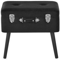 Beliani Noir Velvet Storage Stool - Black Buttoned Velvet, Suitcase-Style Lid, Compact W52 X D36 X H46Cm - thumbnail 1