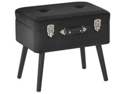 Beliani Noir Velvet Storage Stool - Black Buttoned Velvet, Suitcase-Style Lid, Compact W52 X D36 X H46Cm - thumbnail 3