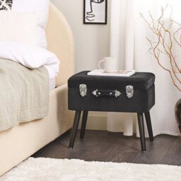 Beliani Noir Velvet Storage Stool - Black Buttoned Velvet, Suitcase-Style Lid, Compact W52 X D36 X H46Cm - thumbnail 2