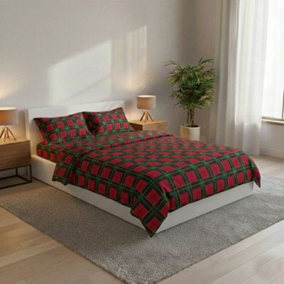 Thermal Flannelette Tartan Duvet Cover Set Warm Brushed Cotton Bedding Red - image 1