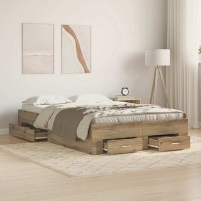 Berkfield Bed Frame With Drawers Artisan Oak 120X200 Cm Engineered Wood - image 1