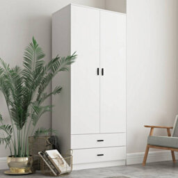 Oak, Black - 2-Door 2-Drawer Wardrobe With Storage Shelf, And Hanging Space - 180X75X46Cm - thumbnail 8