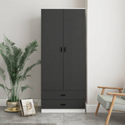 Oak, Black - 2-Door 2-Drawer Wardrobe With Storage Shelf, And Hanging Space - 180X75X46Cm - thumbnail 9