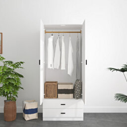 Oak, Black - 2-Door 2-Drawer Wardrobe With Storage Shelf, And Hanging Space - 180X75X46Cm - thumbnail 6