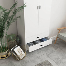 Oak, Black - 2-Door 2-Drawer Wardrobe With Storage Shelf, And Hanging Space - 180X75X46Cm - thumbnail 7