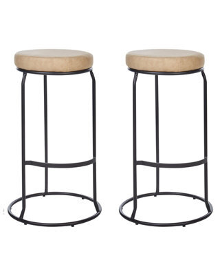 Beliani Set Of 2 Beige Armless Bar Stools - Faux Leather, Black Steel Legs, Leg Caps - image 1