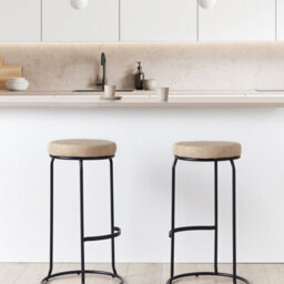 Beliani Set Of 2 Beige Armless Bar Stools - Faux Leather, Black Steel Legs, Leg Caps - thumbnail 2