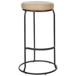 Beliani Set Of 2 Beige Armless Bar Stools - Faux Leather, Black Steel Legs, Leg Caps - thumbnail 3