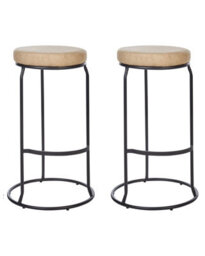 Beliani Set Of 2 Beige Armless Bar Stools - Faux Leather, Black Steel Legs, Leg Caps - thumbnail 1