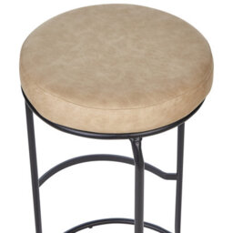Beliani Set Of 2 Beige Armless Bar Stools - Faux Leather, Black Steel Legs, Leg Caps - thumbnail 6
