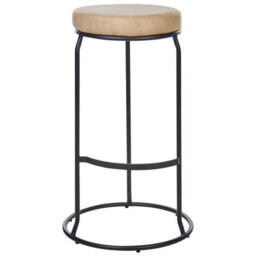 Beliani Set Of 2 Beige Armless Bar Stools - Faux Leather, Black Steel Legs, Leg Caps - thumbnail 4