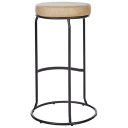 Beliani Set Of 2 Beige Armless Bar Stools - Faux Leather, Black Steel Legs, Leg Caps - thumbnail 5