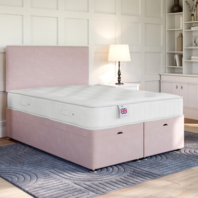 Divan Base Direct Plush Pink Ottoman Divan 4Ft Small Double End Lift Ottoman + Livorno Strutted Headboard - image 1