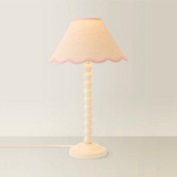 Valuelights Bobbin Pink Trim Linen Shade Cream Bobble Table Lamp - thumbnail 3