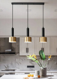Modern E27 Pendant Light 3-Bulb Black Gold Pendant Metal Industrial Design - thumbnail 2