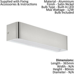 2 Pack Satin Nickel Led Wall Light Sconces - Modern Oblong Design, 12W Inc - thumbnail 2
