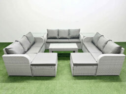 Fimous Pe Rattan Lounge Sofa Set 11 Seater Outdoor Garden Furniture Set Oblong Coffee Table 2 Big Footstools 2 Side Table - thumbnail 1