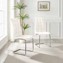 Furniturebox Set Of 2 - Murano Modern Dining Chairs - White Faux Leather Chrome Leg Dining Chairs - Kitchen Dining Room Chairs - thumbnail 2