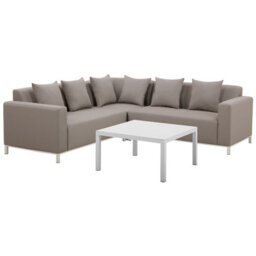 Beliani Belize 5 Seater Garden Corner Sofa With Table Right Hand Beige Modular - thumbnail 4