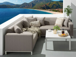 Beliani Belize 5 Seater Garden Corner Sofa With Table Right Hand Beige Modular - thumbnail 2