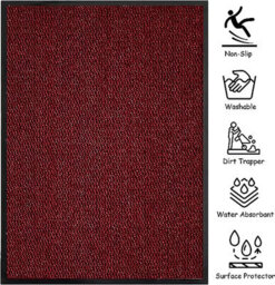 Kav Door Mat Dirt Trapper - Durable Indoor And Outdoor Non-Slip Rug - Super Absorbent- Home, Office(Red / Black, 40Cm X 60Cm) - thumbnail 2