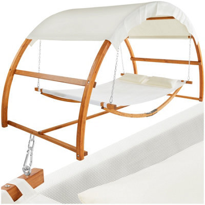 Tectake Hammock Locarno - For 2 People, Large Sun Canopy, Wooden Frame, Washable Fabric 328 X 160 X 171.5Cm - Teak - image 1