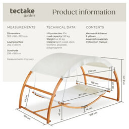 Tectake Hammock Locarno - For 2 People, Large Sun Canopy, Wooden Frame, Washable Fabric 328 X 160 X 171.5Cm - Teak - thumbnail 6