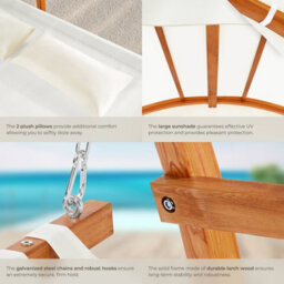 Tectake Hammock Locarno - For 2 People, Large Sun Canopy, Wooden Frame, Washable Fabric 328 X 160 X 171.5Cm - Teak - thumbnail 5