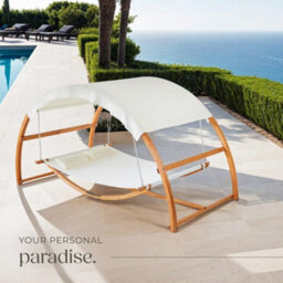 Tectake Hammock Locarno - For 2 People, Large Sun Canopy, Wooden Frame, Washable Fabric 328 X 160 X 171.5Cm - Teak - thumbnail 8