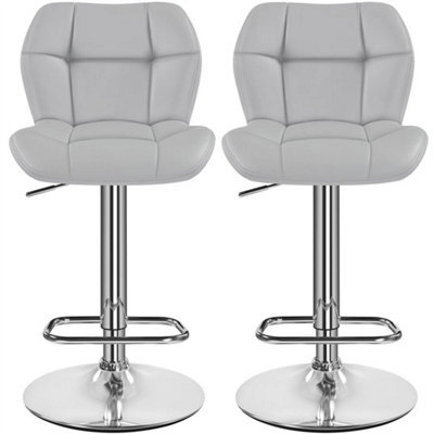 Light Grey Modern Faux Leather Swivel Bar Chair Adjustable Bar Stool With Backrest, 2Pcs - image 1