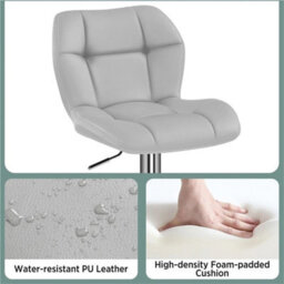 Light Grey Modern Faux Leather Swivel Bar Chair Adjustable Bar Stool With Backrest, 2Pcs - thumbnail 3