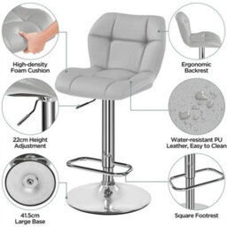 Light Grey Modern Faux Leather Swivel Bar Chair Adjustable Bar Stool With Backrest, 2Pcs - thumbnail 4