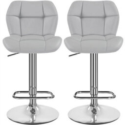 Light Grey Modern Faux Leather Swivel Bar Chair Adjustable Bar Stool With Backrest, 2Pcs - thumbnail 1