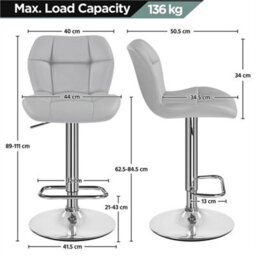 Light Grey Modern Faux Leather Swivel Bar Chair Adjustable Bar Stool With Backrest, 2Pcs - thumbnail 2
