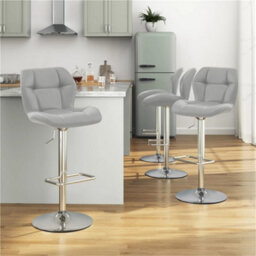 Light Grey Modern Faux Leather Swivel Bar Chair Adjustable Bar Stool With Backrest, 2Pcs - thumbnail 6