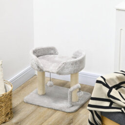 Pawhut Cat Tree Tower Scratcher With Bed For Indoor Cats, Light Grey - thumbnail 9