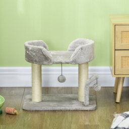 Pawhut Cat Tree Tower Scratcher With Bed For Indoor Cats, Light Grey - thumbnail 8