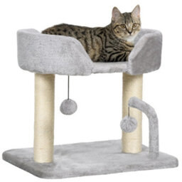 Pawhut Cat Tree Tower Scratcher With Bed For Indoor Cats, Light Grey - thumbnail 2