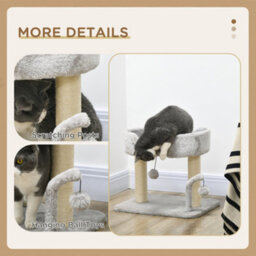 Pawhut Cat Tree Tower Scratcher With Bed For Indoor Cats, Light Grey - thumbnail 5
