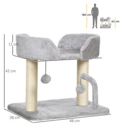 Pawhut Cat Tree Tower Scratcher With Bed For Indoor Cats, Light Grey - thumbnail 3