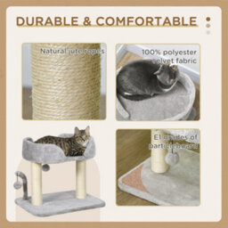 Pawhut Cat Tree Tower Scratcher With Bed For Indoor Cats, Light Grey - thumbnail 4