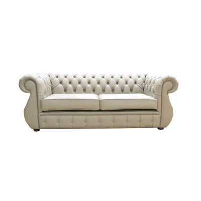 Chesterfield Handmade 3 Seater Sofa Shelly Ash Real Leather In Kimberley Style - image 1