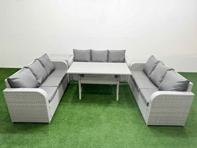 Fimous Pe Rattan Lounge Sofa Set 9 Seater Outdoor Garden Furniture Set Rectangular Dining Table 3 Seater Sofa Side Table - image 1