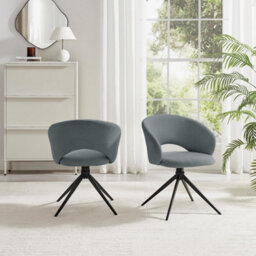 Furniturebox Uk 2X Anika Grey Fabric Swivel Dining Chairs - thumbnail 4