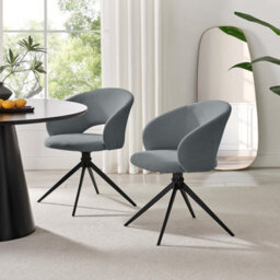 Furniturebox Uk 2X Anika Grey Fabric Swivel Dining Chairs