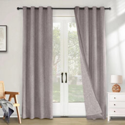 Ameha Plain 100%blackout Curtain-Linen Texture Fabric Thermal Insulated Mocha Curtain Pair 90X90' With Tie Back Neutral Tone Home Decor - thumbnail 4