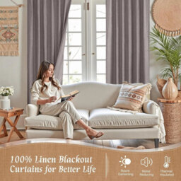 Ameha Plain 100%blackout Curtain-Linen Texture Fabric Thermal Insulated Mocha Curtain Pair 90X90' With Tie Back Neutral Tone Home Decor - thumbnail 5
