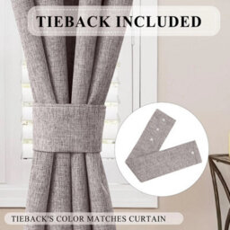 Ameha Plain 100%blackout Curtain-Linen Texture Fabric Thermal Insulated Mocha Curtain Pair 90X90' With Tie Back Neutral Tone Home Decor - thumbnail 8