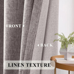 Ameha Plain 100%blackout Curtain-Linen Texture Fabric Thermal Insulated Mocha Curtain Pair 90X90' With Tie Back Neutral Tone Home Decor - thumbnail 9